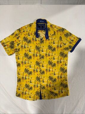 Above Man Yellow Nautical Sailboat Tropical Palm Tree Slim Fit Shirt - Men's M
